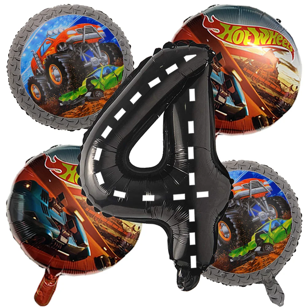 

5Pcs Hot Wheels Race Car Themed Boy Birthday Party Decorations Motocross Foil Balloons 32inch Large Number 1 2 3 4 5 6 7