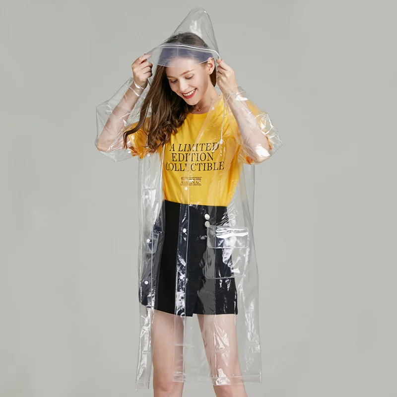EVA Women Biker Raincoat With Hood Ladies Waterproof Long Transparent Men Poncho Raincoat Adult Outdoor Hiking Plastic Rain Coat