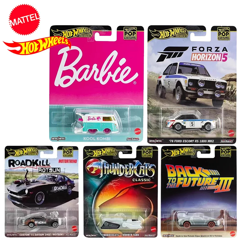 Original Hot Wheels Car Pop Culture Prmium Models Lega 1:64 Kool Kombi Barbie Vehicle Boys Toys Back To Future Ford Forza Set
