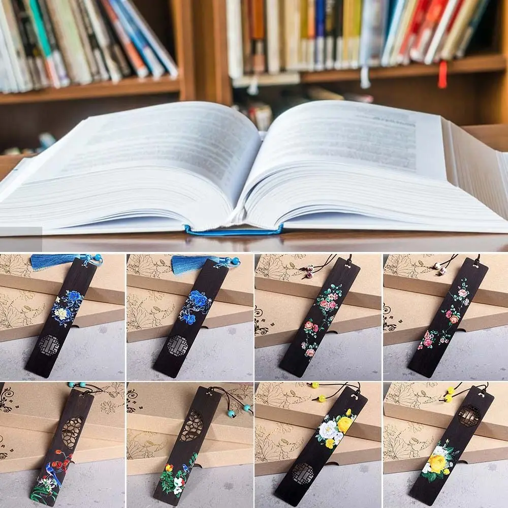 

Wooden Bookmark High Quality Ebony Flower Color Painted Book Clip Retro Carving Chinese Style Pagination Mark Teachers