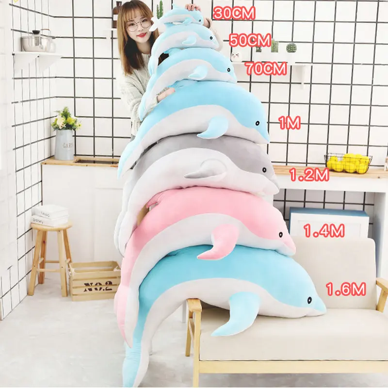 30-160cm 거대한 돌고래 플러시 장난감 어린이를위한 귀여운 인형 코튼 동물 베개 어린이 생일 크리스마스 선물