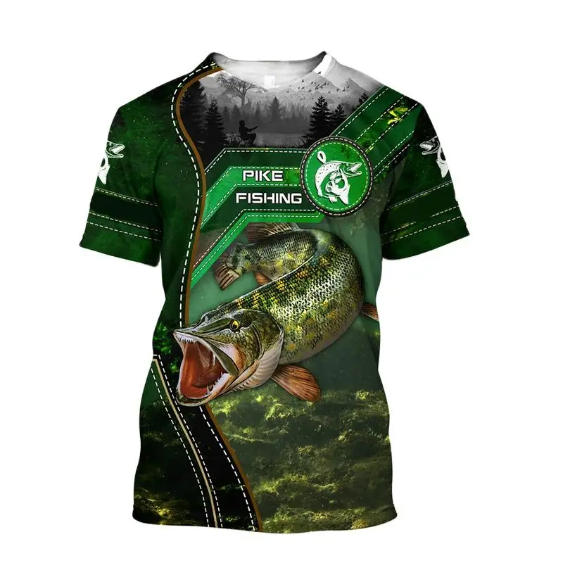 

Summer Men's Short Sleeve Underwater Fishing Series 3D Printing Large Round Neck Sports Loose Casual Quick Drying Material Top
