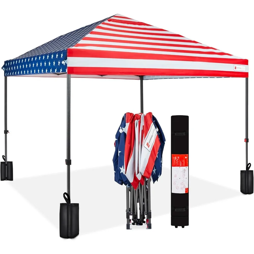 10x10ft 1-Person Setup Pop Up Canopy Tent Instant Portable Shelter 1-Button Push Case 4 Weight Bags