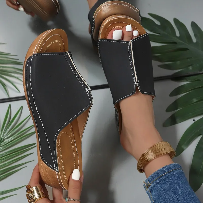 Women's Summer Flip-flops Fashion PU Platform Women's Sandals Bohemian Style Casual Wedge Heels Home Trend Slippers Women