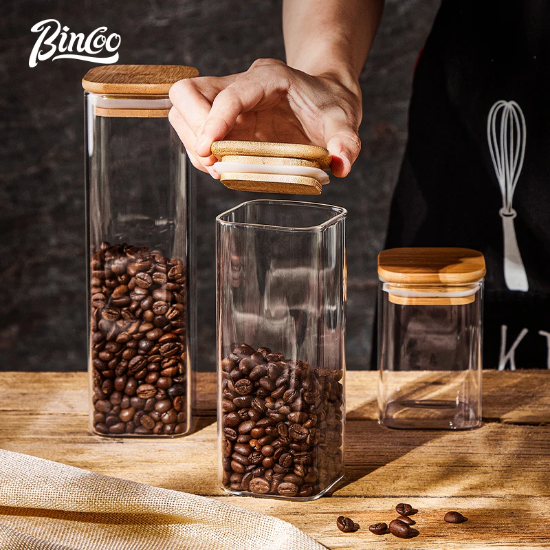 Bincoo Coffee bean storage jar Food grade glass sealed container of coffee  powder vacuum storage container with spoon - AliExpress