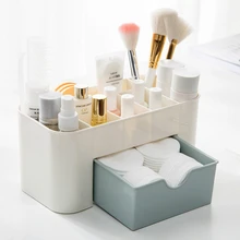 Organizador de maquillaje de plástico acrílico, caja de almacenamiento con cajón, bastoncillos de algodón, organizador de pintalabios, soporte para brochas de maquillaje