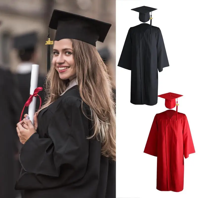 

Graduation Gown College 2023 Graduation Cap Set Unisex Matte Graduation Gown For High School With Tassels And Year Stamp