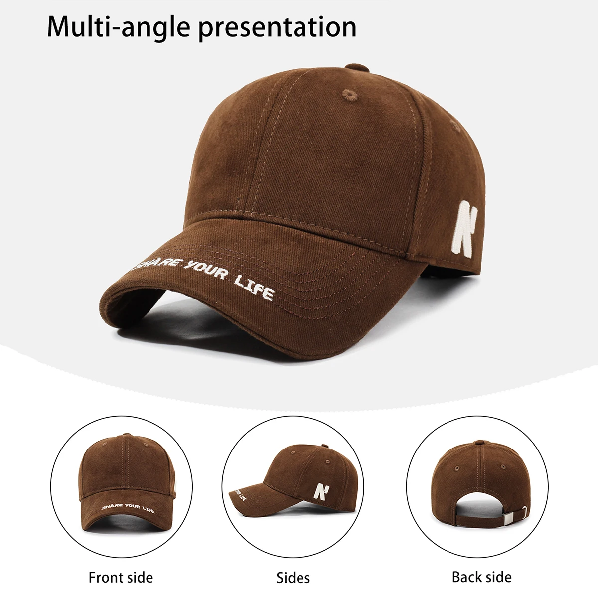 Large Head Circumference Letter Embroidery Baseball Cap for Women, New Style, Enlarged and Deepened, Sunshade, Face-Slimming, Versatile Baseball Cap for Men