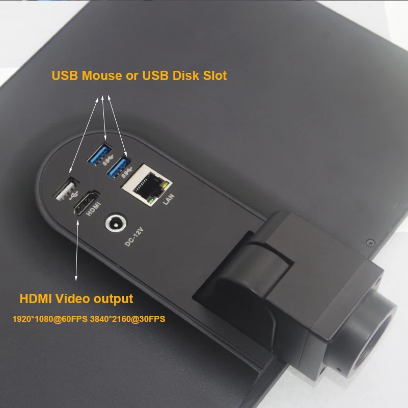 Lapsun 4K IMX334 HDMI 13.3 인치 60FPS 디지털 C 마운트 현미경 카메라 산업 AMOLED 모니터 LAN USB 포트와 통합