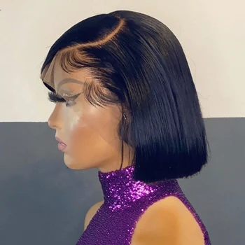 No Glue Brazilian HD Transparent 13x4 Bone Straight Short Bob Glueless Human Hair Wigs 13x6 Straight Lace Front Wigs For Women 1