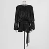 TWOTWINSTYLE Solid Loose Short Dresses For Women Round Neck Long Sleeve High Waist Spliced Lace Up Chic Dress Female Fashion 5
