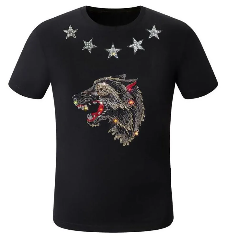 

Fashion Streetwear O Neck Slim Tshirts Hot Drilling T Shirts Men Brand Short Sleeve Man five star 14-01