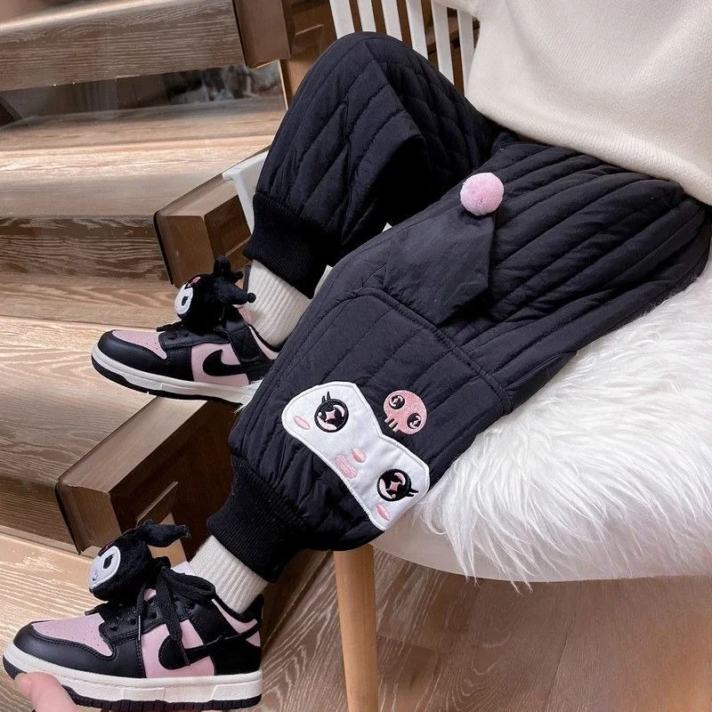 

Kawaii Sanrio Kuromi Children's Thickened Cotton Pants Cute Cartoon Boys Girls Winter Keep Warm Cold Protection Plush Pants