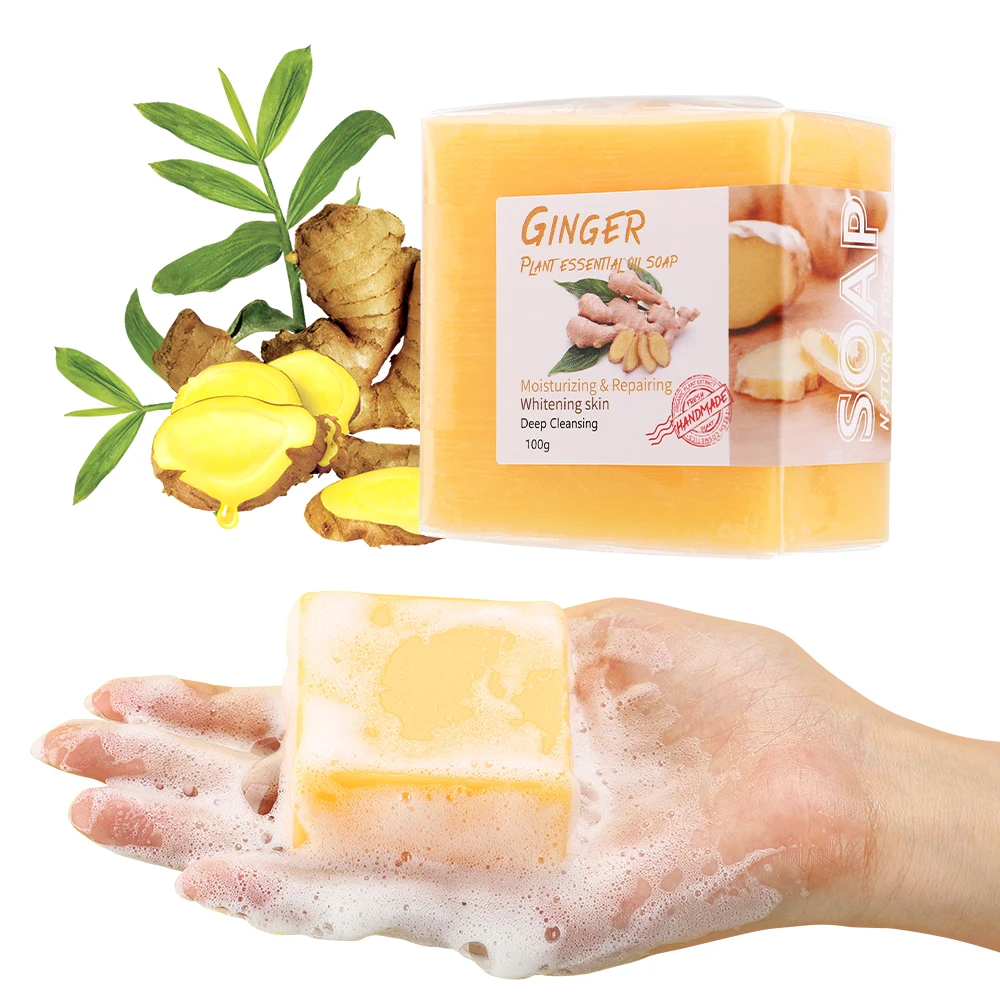 

100g Ginger Essential Oil Soap Turmeric Handmade Bath Soap Removal Acne Oil Control Whitening Moisturizing Skin Cleansing Tools