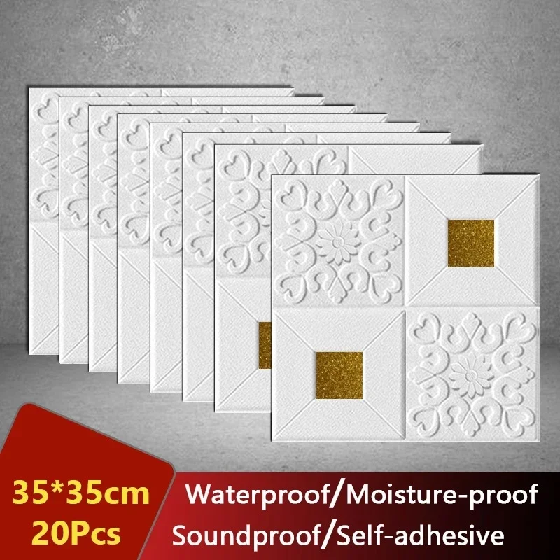 

35*35cm 3D Wall Stickers Waterproof Self-adhesive Foam Wallpaper Ceiling Decoration Living Room Kitchen TV Background Wall
