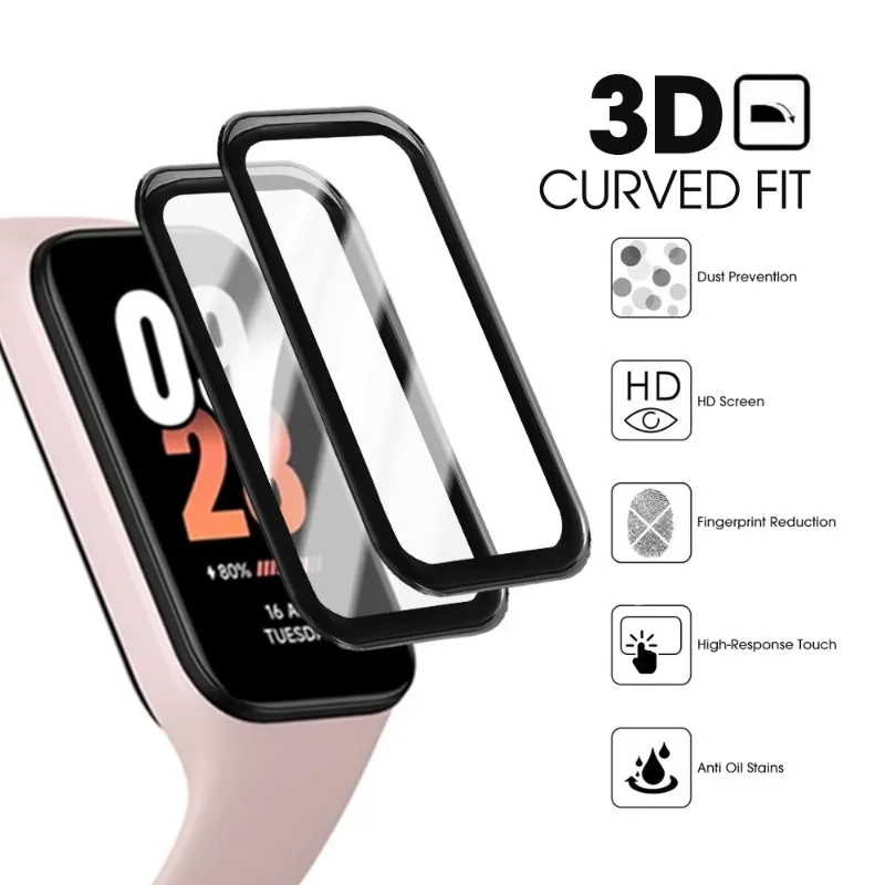Full Coverage Protective Film for Xiaomi Band 8 Active Screen Protector HD Clear Wristlet Cover for Mi Band8 Active Accessories