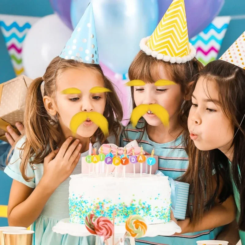 Moustache Et Sourcils Jaunes Pour Enfants Et Adultes, Fausse Barbe, Accessoires De Costume D'Halloween Cosplay, Faveur De Fête A