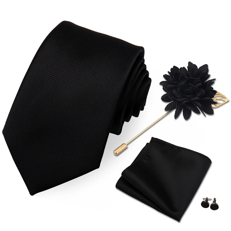 Silk Tie Set Wedding Ties 100% Silk Solid color Ties Set For Men Wedding Gift Neck Tie Set Accessories