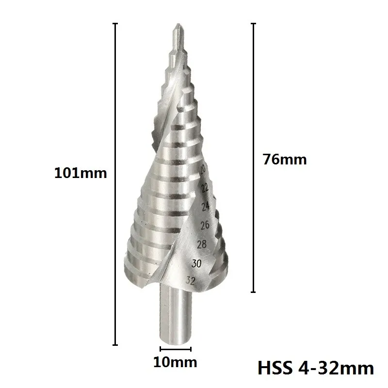 XCAN 1Pc 4-32 mm HSS Step Drill Bit Spiral Groove Step Cone Drill High Speed Steel Metal Wood Hole Cutter