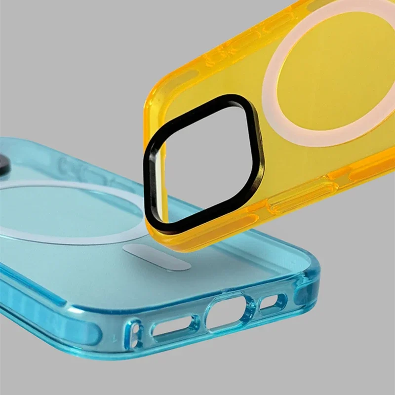 Vibrant Neon Transparent MagSafe Compatible Phone Case with Soft Silicone Bumper