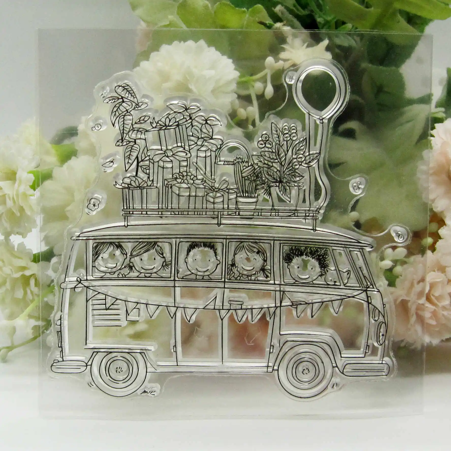 CustomTransparent Silicone Rubber Stamp and Metal Die Sheet Cling Clear Gift Bus DIY Scrapbooking Cute Pattern Photo Album