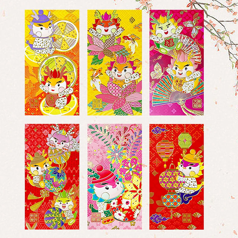 

6 шт., бумажные конверты Hongbao с красным карманом