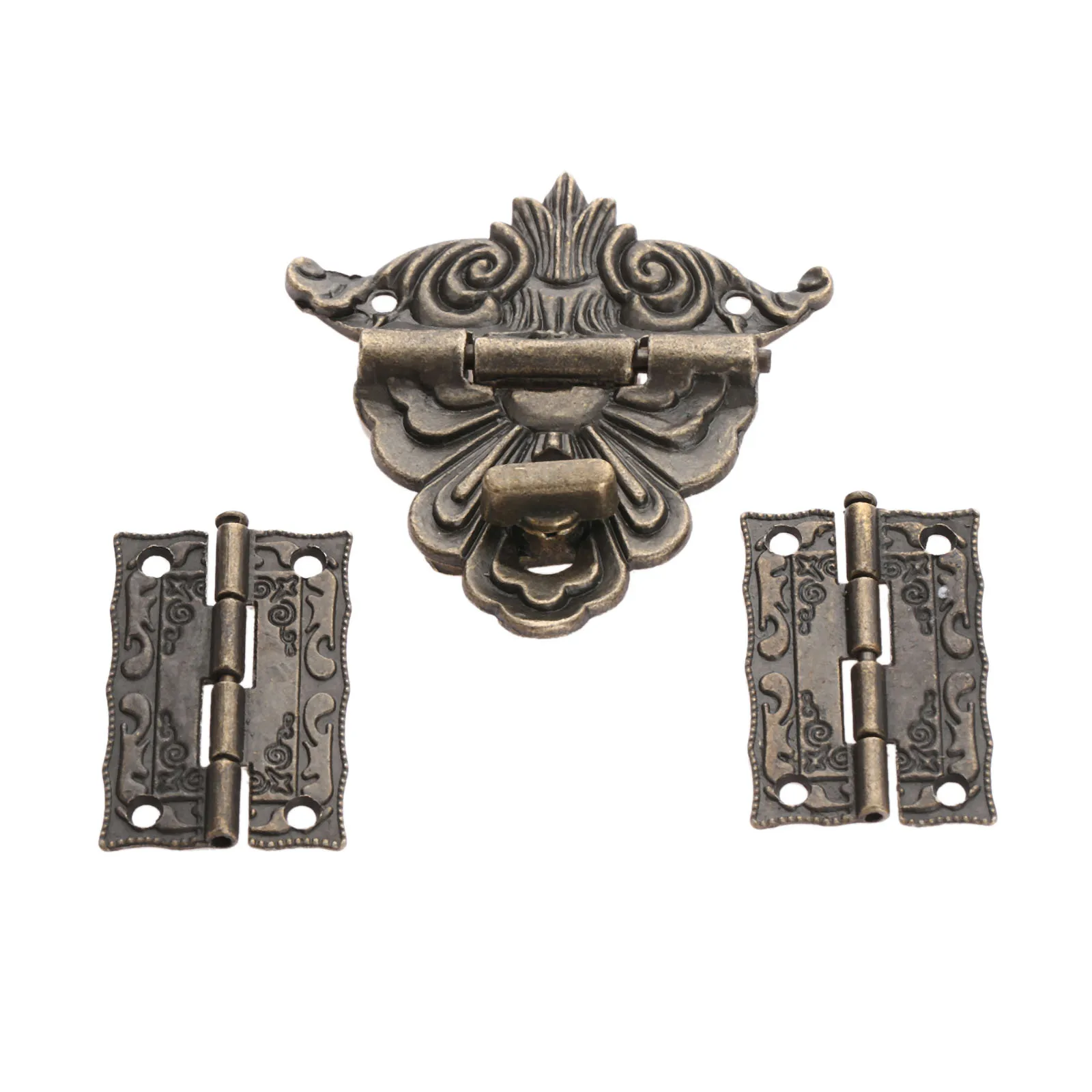 DRELD 2Pcs Cabinet Hinges + 1pc Antique Bronze Jewelry Wooden Box Toggle Hasp Latch Clasp Vintage Hardware Furniture Accessories cabinet door hinges furniture hardware toggle latches jewelry box hasps decorative latches