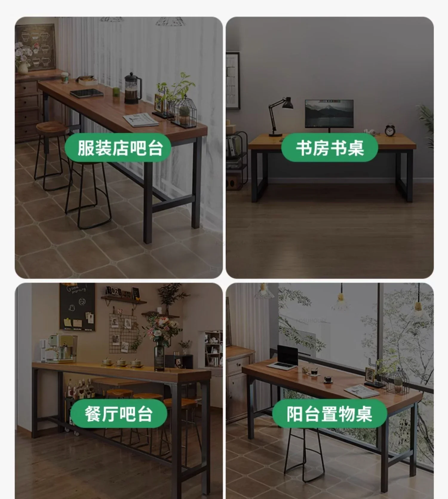 Leisure Iron Art Bar Tables Retro Home Wooden High Table Balcony The Wall Long Table Cafe Table and Chair Set Kitchen Furniture