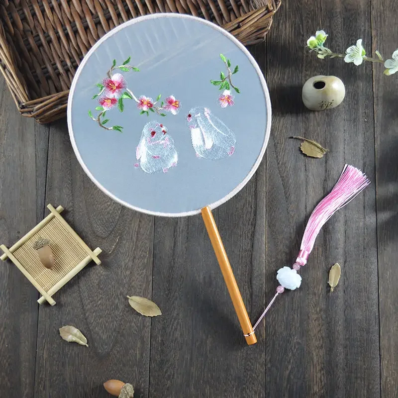 Double Sided Embroidered Dance Fan, Creative Chinese Style, Home Decoration Technology, Versatile Circular, Special-Shaped, 1Pc