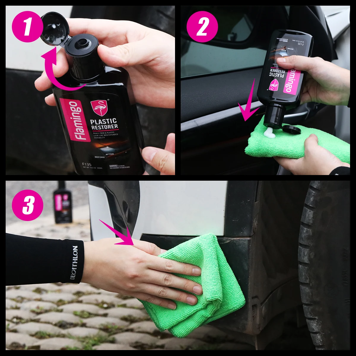 Flamingo F135 300ml Plastic Restorer Car Plastic Restore Coating Agent Exterior Repair Clean Refresh Restoration Black Shine auto ceramic coating liquid