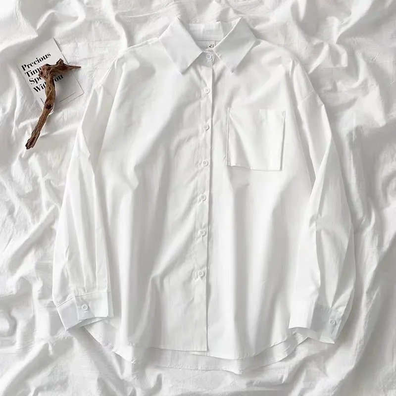 White Women School Shirts Fashion JK Preppy Style Spring Japan Long Sleeve Girls Black Shirt Harajuku Button Up Ladies Tops
