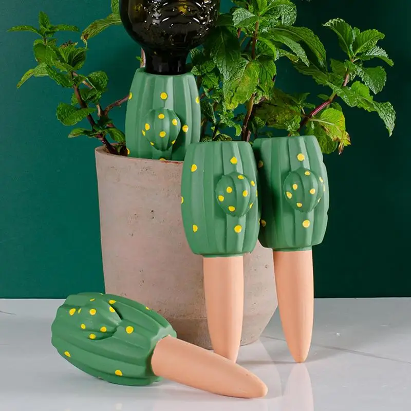 Cactus Shape Terracotta Plant Watering Stakes Set