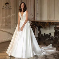 V-neck Sleeveless Wedding Dress 2025 Beading Open Back customized Princess Bride Gown SwanSarah P277 Vestido De Novia 1