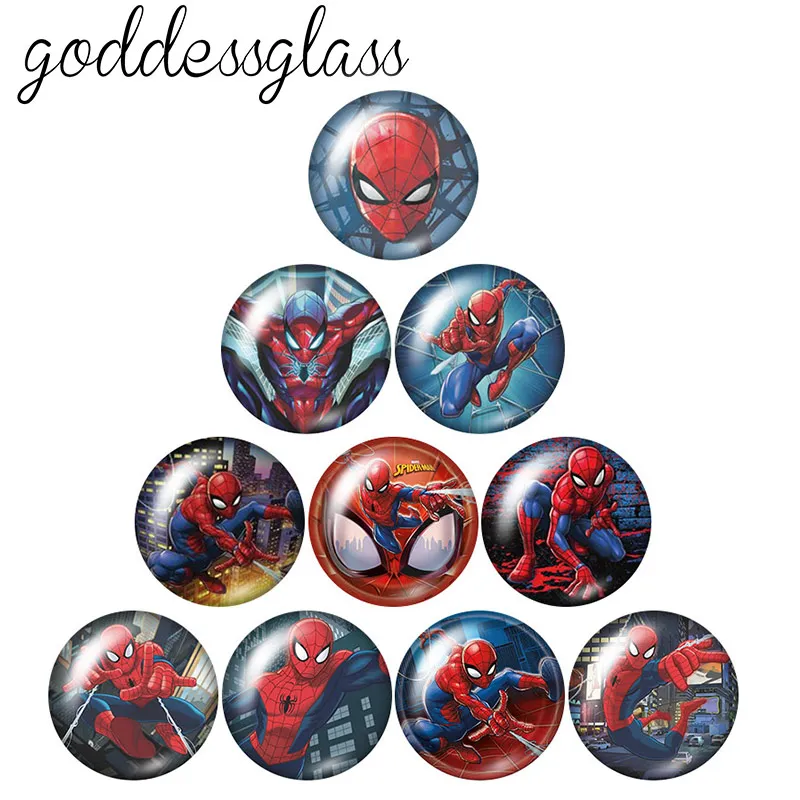Disney Spider man Avengers Hero 10pcs 12mm/18mm/20mm/25mm Round photo glass cabochon flat back Making findings for bracelets leather bracelet silicone bracelet fashion bracelet stainless steel bracelet fashion jewelry