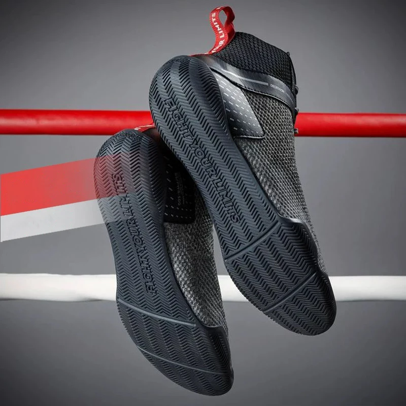 Mid Cut Ultra Light Mens Pro Boxing Shoes Breathable Non Slip Women Size 36-46 Wrestling Sambo Sneakers Lace Up Gym Fitness Shoe martial arts shoes wrestling boots