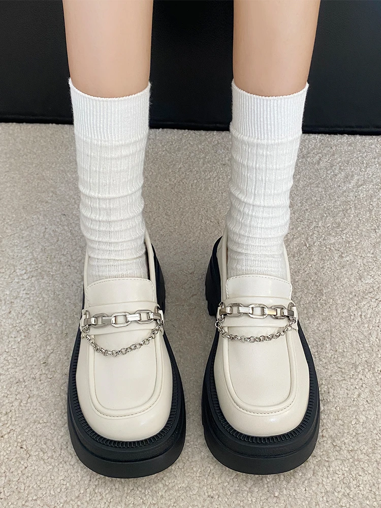 

Туфли-оксфорды женские на платформе, повседневные кроссовки, лоферы на плоской подошве, с круглым носком, в британском стиле, с мехом, универсальные, клоги, осень