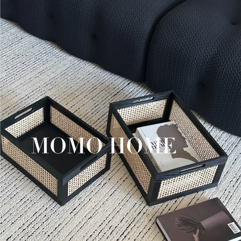 MOMO 일본 원목 보관 바구니, 검은 사각형 보관 상자, 모던 홈 보관 바구니