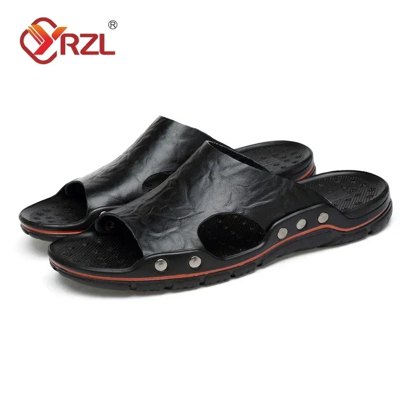 Men's Black PU Leather Summer Sandals - Lightweight and Comfortable Slides