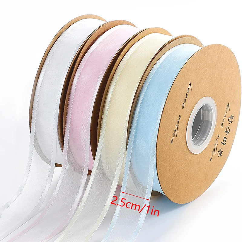 시폰 리본 새틴 리본, 선물 포장 장식, 웨딩 부케, 파티 화환 레이스, 롤 당 25 야드, 2.5cm