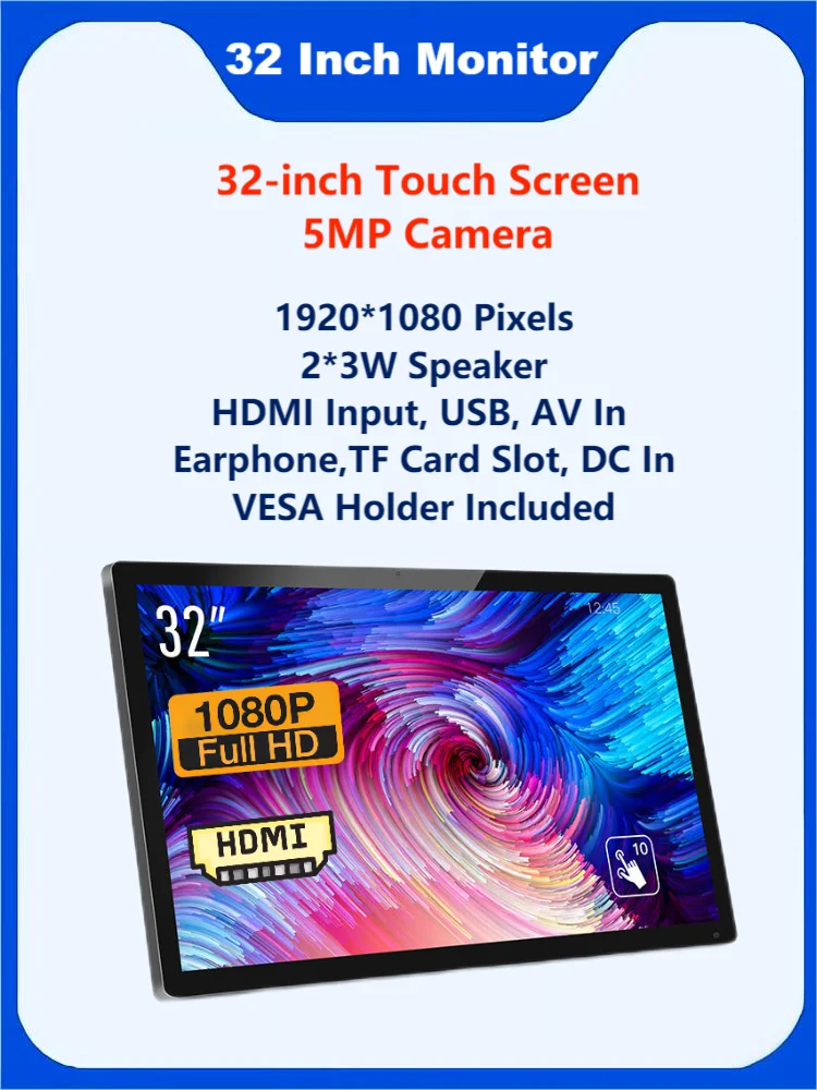 LEDバックライト付きタッチパネル付きモニター,32インチ,fhd