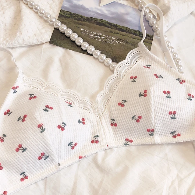 Bra set sexy embroidery Cherry underwear big chest small chest bra