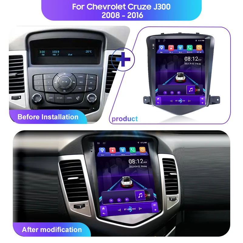 Car Radio For Chevrolet Cruze J300 2008-2016 Tesla Style Car Android12 4G GPS Navigation Player Carplay 2 Din 8 Core Autoraido