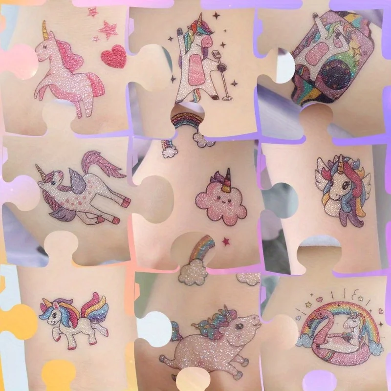 14 Sheets Glittering Unicorn Tattoo Stickers for Personalized Decoration, Temporary Tattoos for Children Kids 3