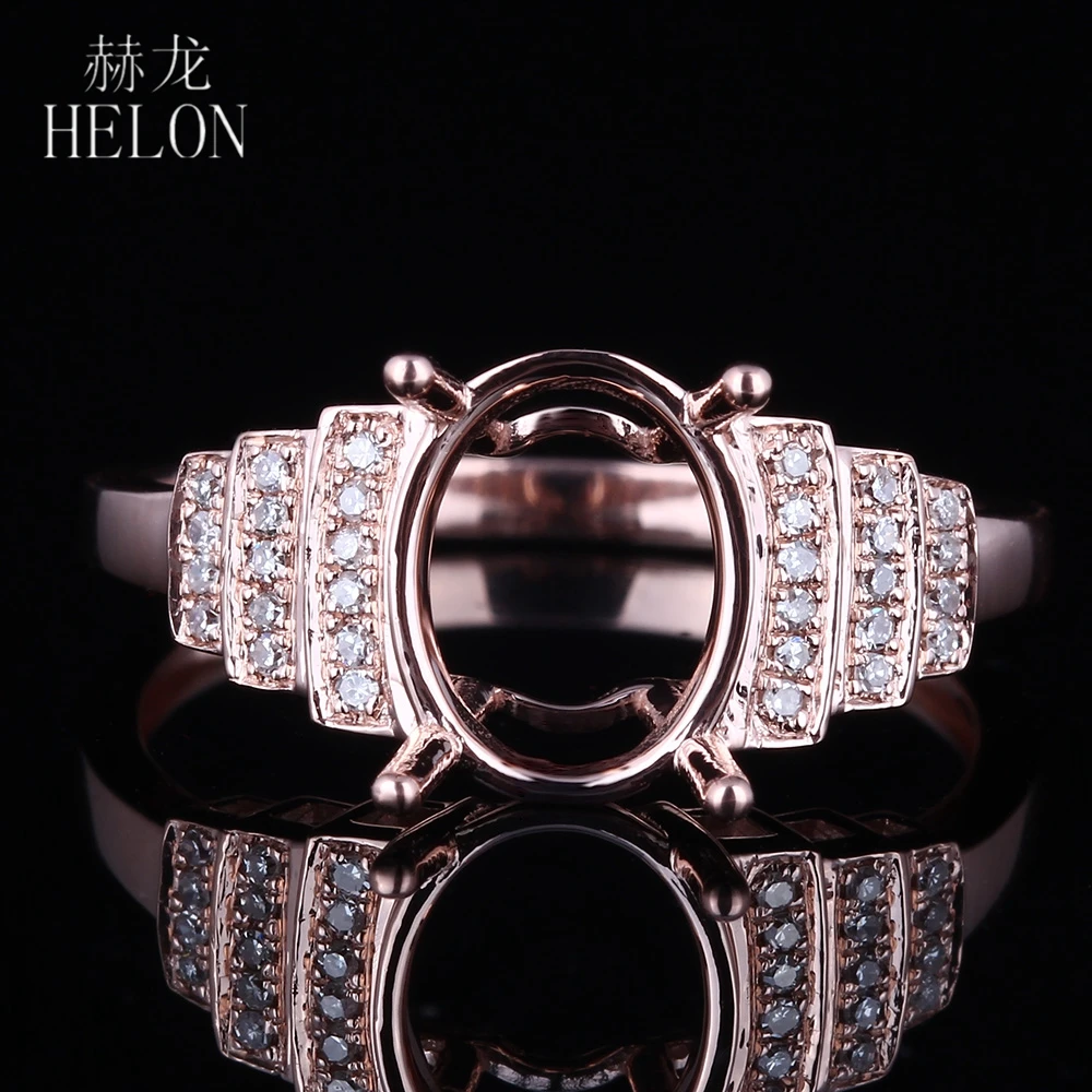 

HELON Oval 7X9mm Solid 10K Rose Gold Natural Diamonds Semi Mount Engagement Wedding Ring Setting Women Fine Jewelry