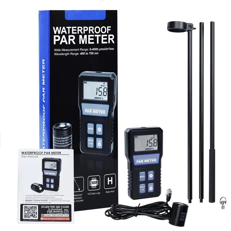 Digital PAR Meter IP68 Waterproof Probe PPFD Tester Full Spectrum