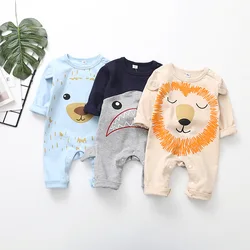 Combinaison de printemps en coton pour enfants, barboteuse pour bébés garçons, joli dessin animé, Lion, ours, requin, 2022 