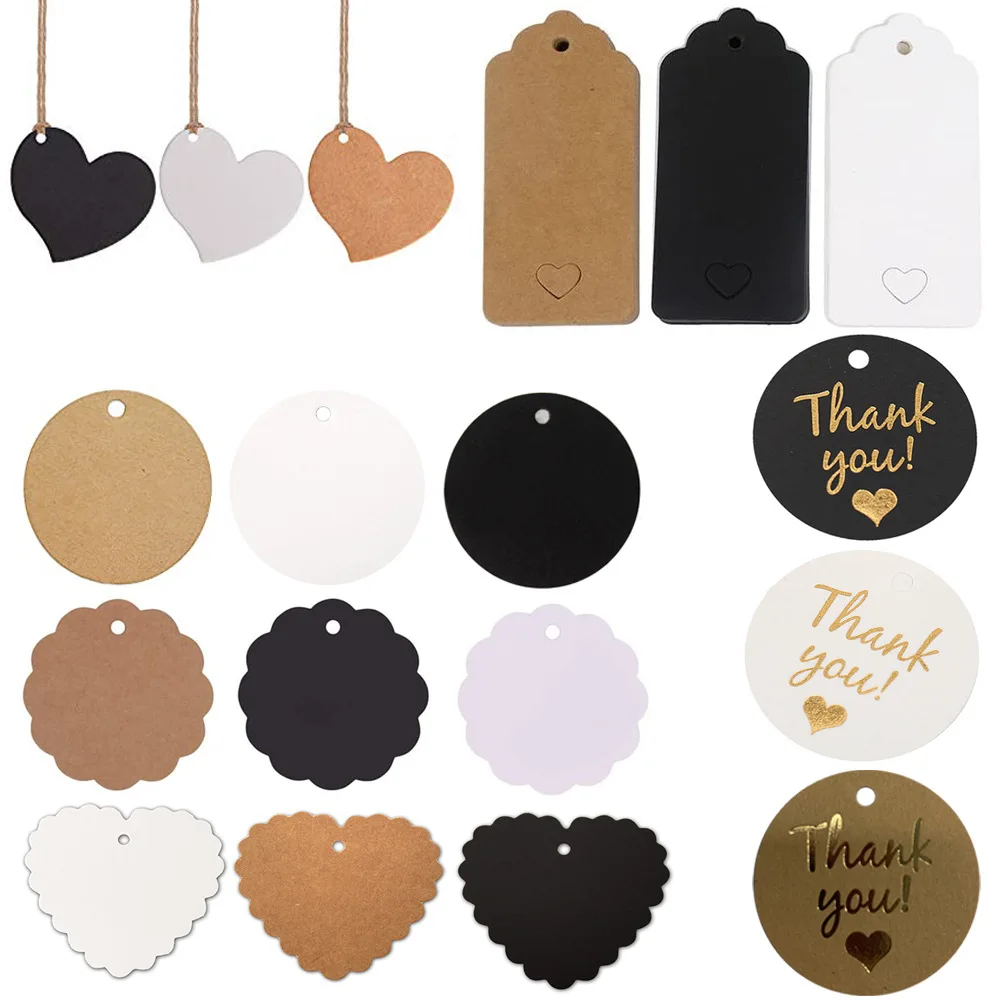 Blank Writable Heart Craft Hanging Label Gold Color Foil Thank You Cards DIY Handcraft Gift Decoration Party Wedding Packages