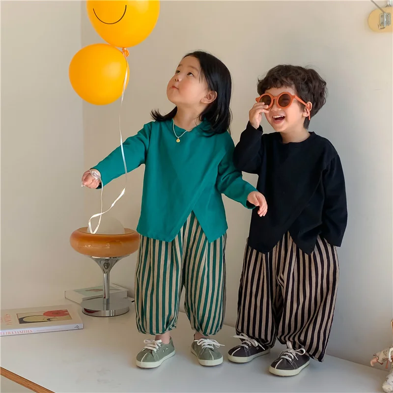 

Fashion Kids Striped Wide-Leg Summer Trousers Baby Girls Boys Loose Elastic High-Waist Pants For 1-8 Years