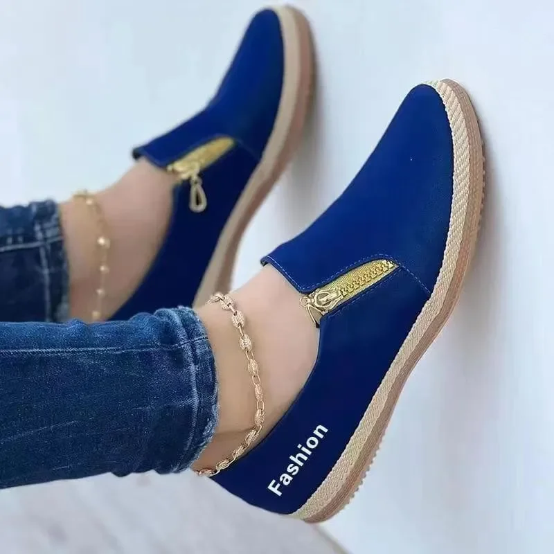 Black Flats Women's Sports Shoes Spring Summer Designer Walking Casual Sneakers Women Rome Running Shoes Zipper Zapatos De Mujer 5