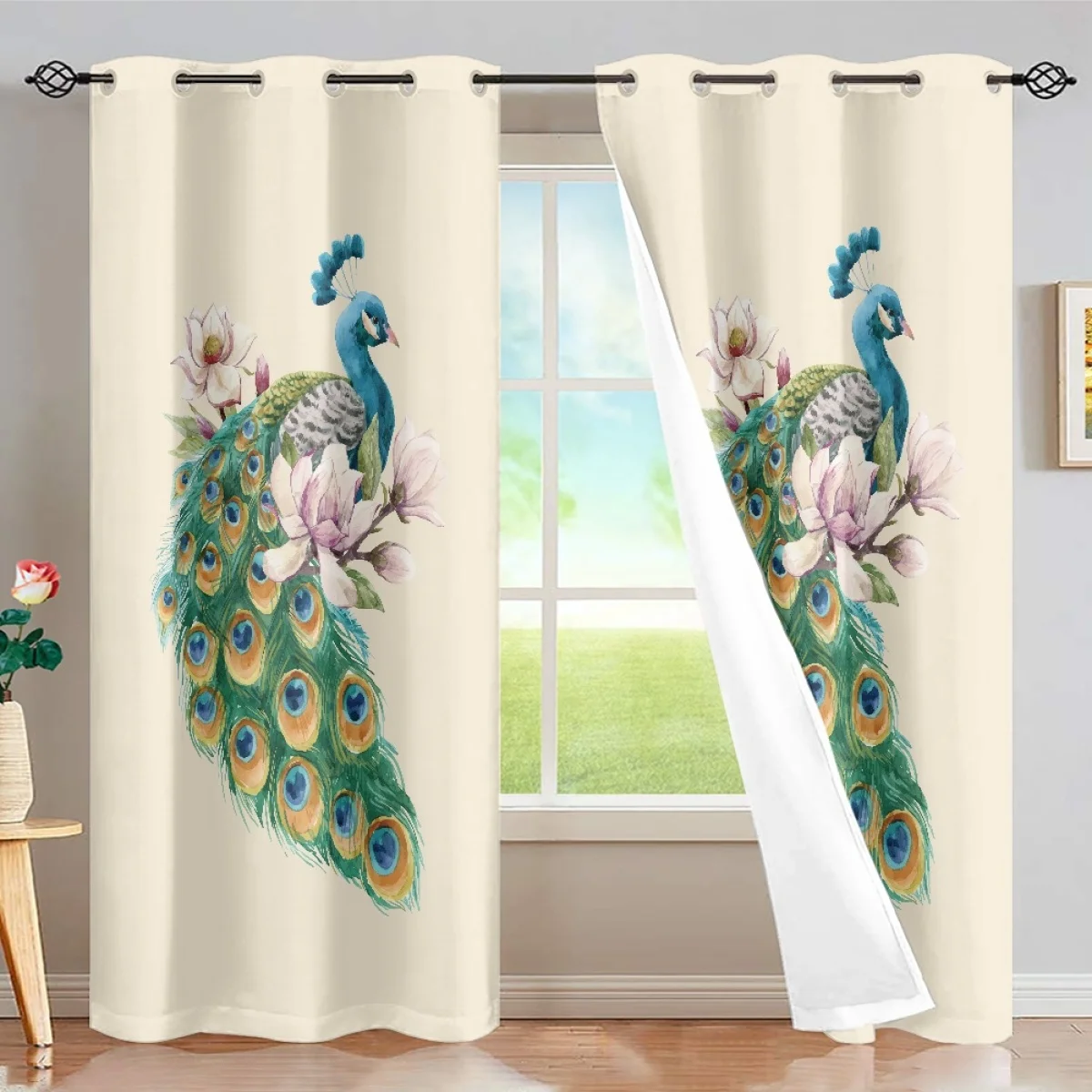 

2PCS Curtains For the Living Room Luxury Blackout Custom Beautiful Peacock Feather Design Best Curtains Print On Demand